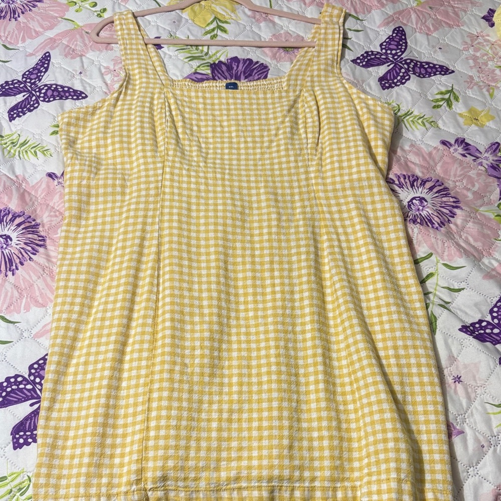Old Navy Yellow Checkered Midi Dress